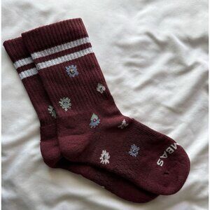 Bombas Girls Maroon Floral Crew Socks Size Youth NWOT